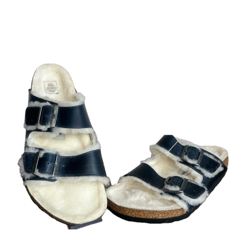 Birkenstock Arizona Shearling Navy Oiled Leather Men's Sandal Size 10 #304